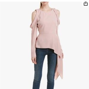BCBGMaxAzria Asymmetrical Blush top cold shoulder long peplum baby pink este